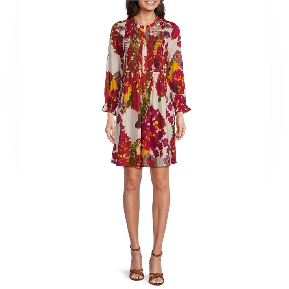 Ro's Garden Nwot Talia Kobe Pink 3/4 Sleeve Button Down Shirt Dress Size M